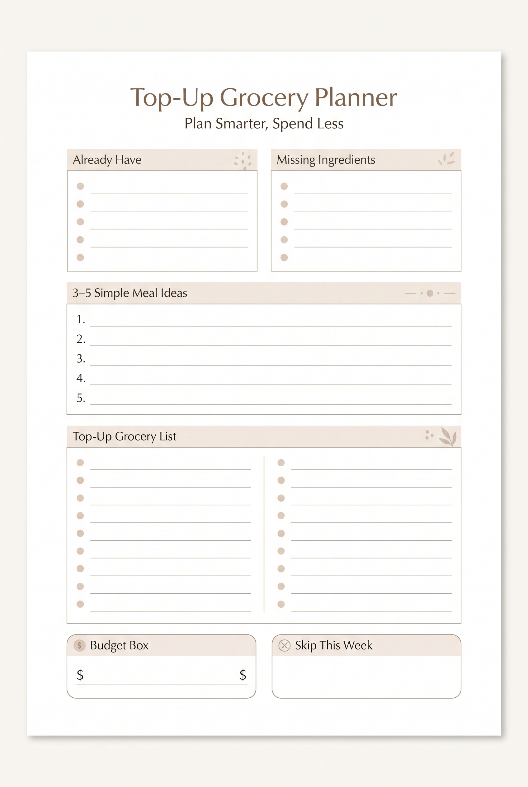 Top Up grocery planner
