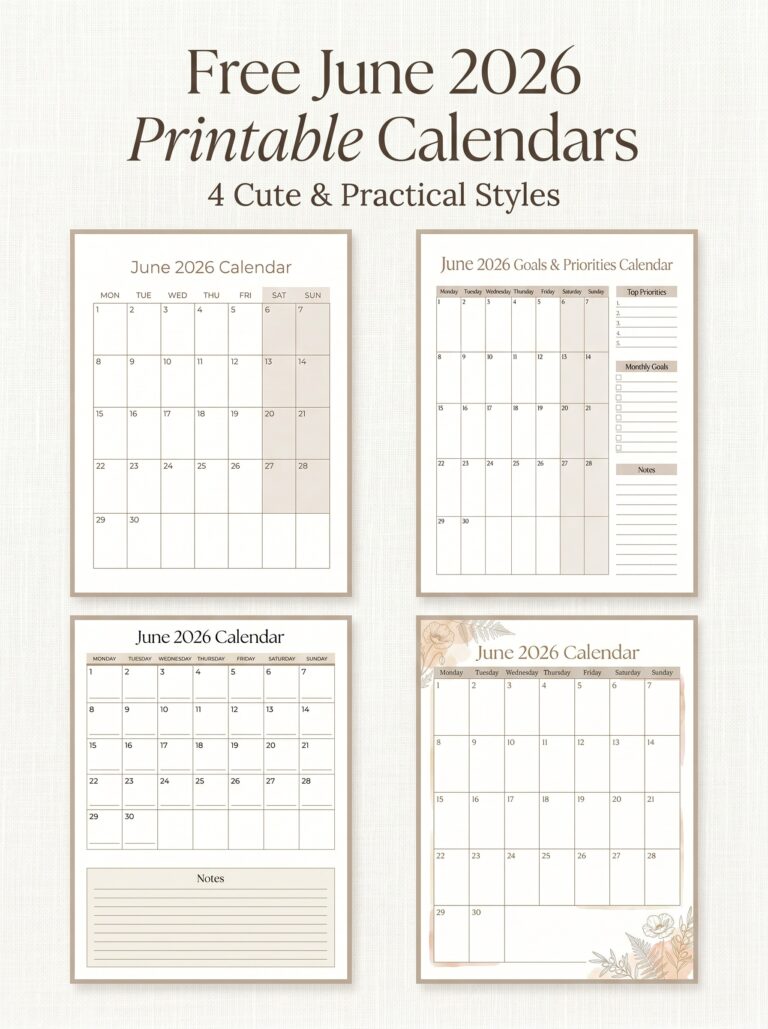 Free June 2026 Printable Calendars to Start Summer Feeling More Put Together