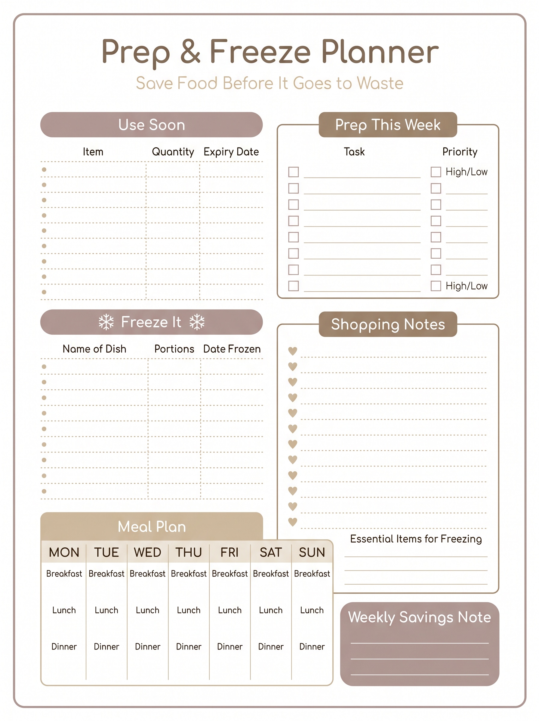  Prep & Freeze Planner