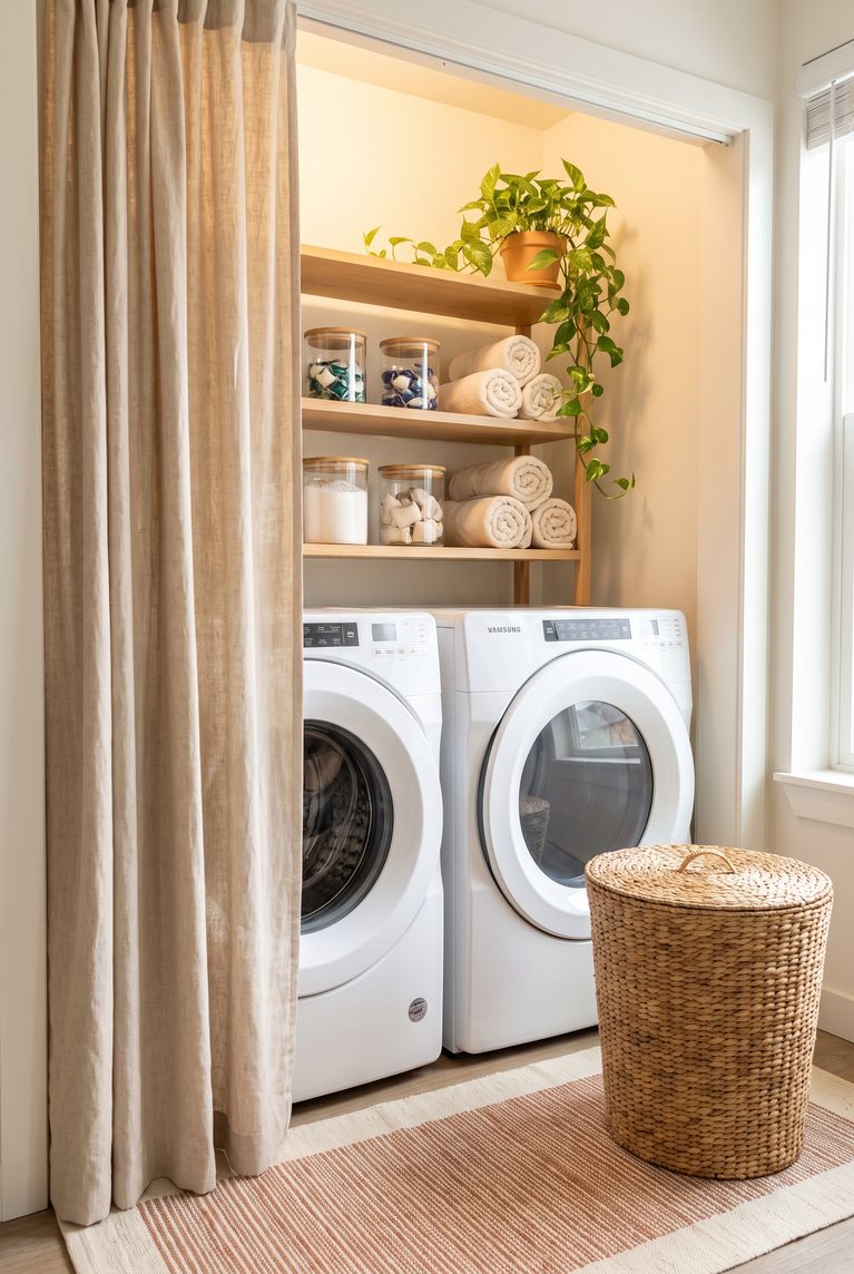 Tiny Boho Laundry Room Ideas (That Work in a Laundry Closet Too)